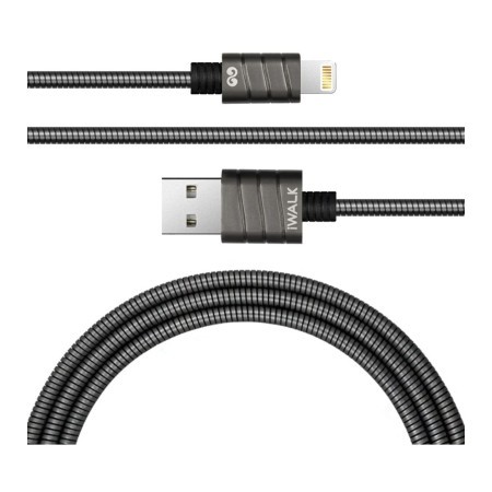 iWalk Stainles Steel Spring Wire lightning 2.4A cable Grey